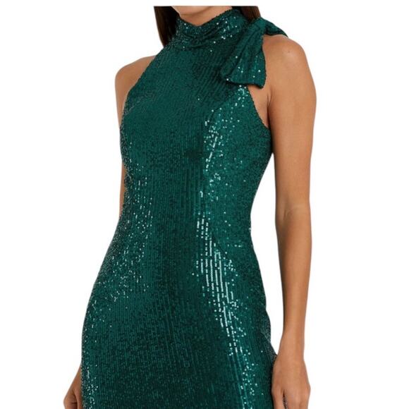 Mac Duggal Teal Sequined Soft Tie Halter Neck Column Gown Style 11280 Size 2 NEW - Picture 4 of 10